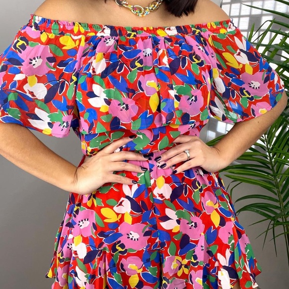 Pants - Colorful Floral Off-Shoulder Romper Size M